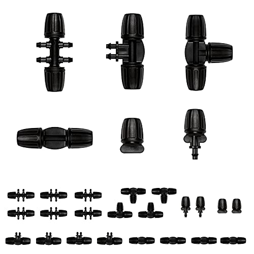 ruixin One-Stop Shop Drip Irrigation Tee Tubing Adapter Universal Perma Connector Barbed Locking Fitting, Fits All Brands 3/8"&1/4" Drip Tape & Tubing (3/8" to 1/4" Connector kit1)