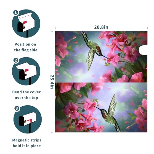Image of Flowers Mailbox Covers Magnetic Standard Size 21 X 25.5 Inch Bird and Floral Magnetic Mailbox Cover Spring Summer Mailbox Wraps Post Letter Box Cover Decoration Outdoor Garden Yard Home Outside