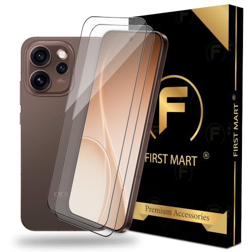 Image of FIRST MART Tempered Glass Screen Protector for Oppo Reno 15 Pro - Full-Glue Screen Guard, 3D Edge to Edge, HD Clear, Bubble-Free, Case-Friendly, Black, Pack of 2
