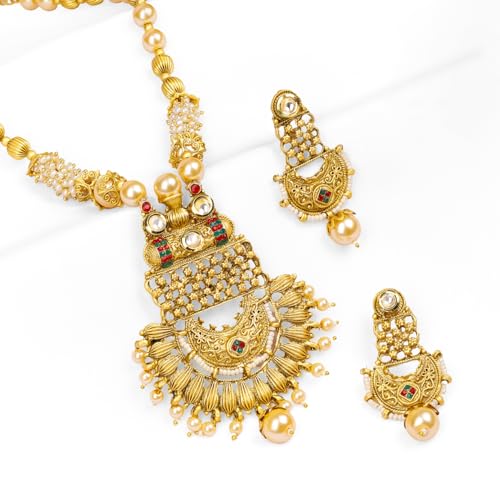 Image of Rubans Gold Plated Necklace Set Traditional Festive Jewellery for Women & Girls