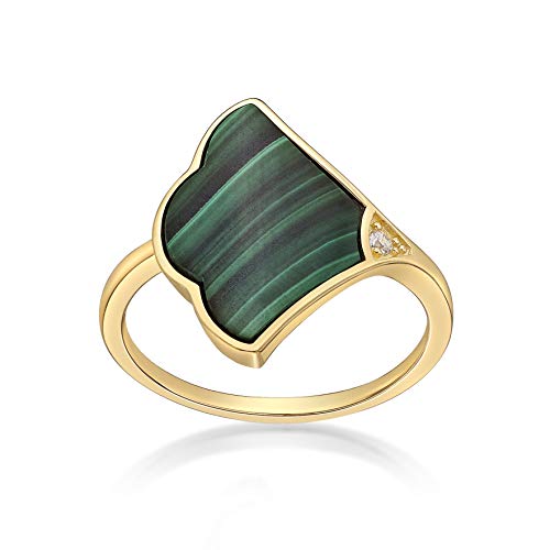 Lavari Jewelers Flower Ring for Women - Black Onyx Green Malachite or Mother of Pearl & Cubic Zirconia in 925 Sterling Silver - Hypoallergenic Gold Plated - Anniversary Clover Ring Size 6 to 9