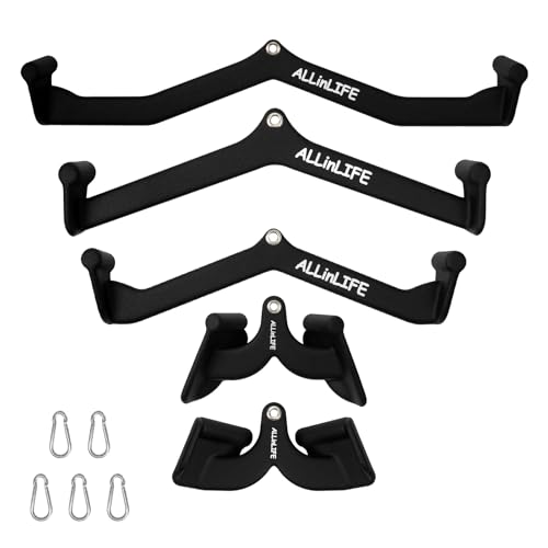 ALLINLIFE Agarres Poleas Gym Multifunción,Poleas Gimnasio Juego De Cinco Piezas,Accesorios para Máquina de Cable Entrenar Bíceps Tríceps Hombros Espalda