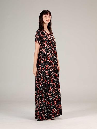 Image of Evolove Women's Cotton Long Maxi Night Gown Nighty Dress with Pocket & Stylish Button, Super Soft Comfortable (LNG-Button)