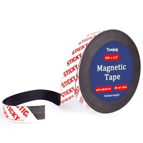 Towjug 20 Feet Magnetic Tape Roll with Self Adhesive Backing, 1/2 in Width Flexible Sticky Magnet...