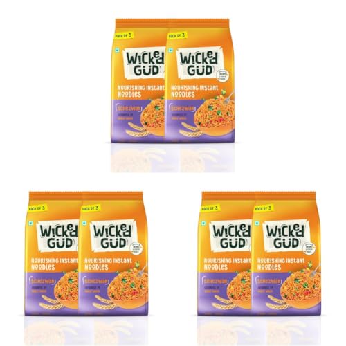 Image of WickedGud Schezwan Nourishing Instant Noodles (207gm x 2) | Healthy Noodles | No Maida | No Oil | No MSG | High Protein | High Fibre | Cholesterol Free (Pack of 3)