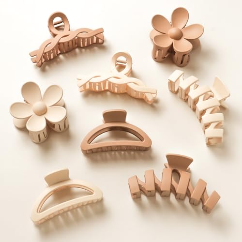 Kavya 8 Stück Haarklammer Groß, Matte Haarspangen Damen Dünnes Dickes Haar, Rutschfest Hair Clips French Elegante Haarspange Groß für Mädchen und frauen(Braun set)