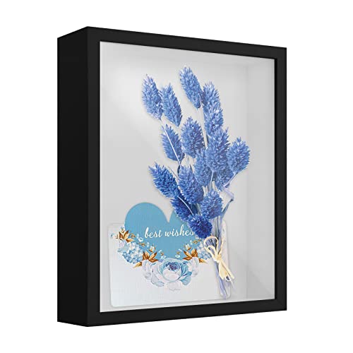 Marcos con Profundidad, 22x27cm Marcos para Cuadros 3D,Marco de Madera Profundo para Mesa Pared, Marco de Foto de Caja de Sombra 3D,Cuadros Vitrina para Medalla,Flor,Recuerdo, Manualidades,Negro (5cm)