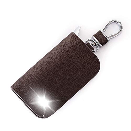 Ubersweet® Genuine Leather Car Key Case Key Wallets Remote Protector Cover for Mini John Cooper Cooper S ALL4 Key Keychains Color Name Coffee Size with car Logo