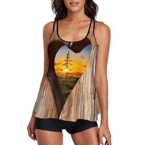 Maillot de Bain Tankini Femme Cœur de Bois avec Shorty pour Masquer les Rondeurs