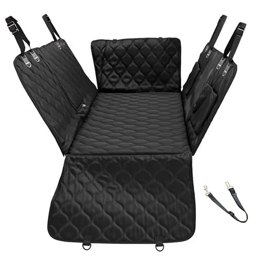 YSSANDRA Dog Seat Cover for Back Seat, Hard Bottom Dog Car Seat Cover Extender, Mesh Window and Storage Pocket, Waterproof Wearproof Pet Hammock Seat Protector for Car/SUV/Small Truck