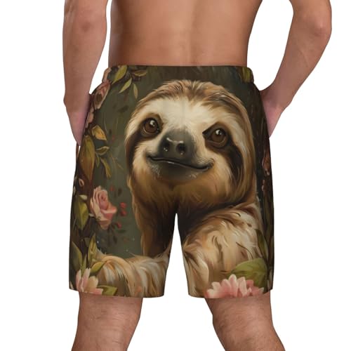 Cute Sloth Mens Double Polyester Swimsuit Trunks Swim Shorts with Compression Liner and Patch Pocket.4