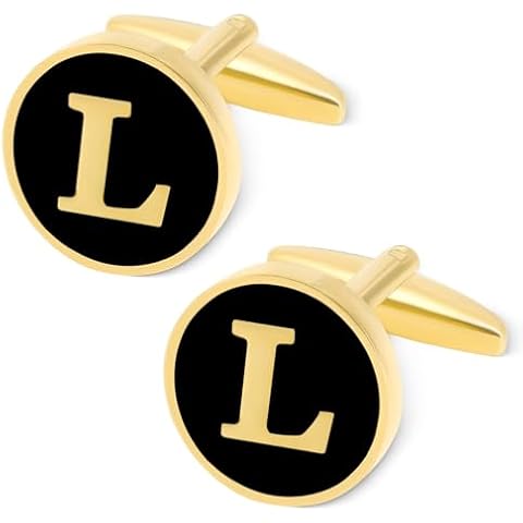 GWD Cufflinks for Men Personalized Black Gold Silver Color Letter CuffLink Shirt Cufflinks (Gold-L) Cover