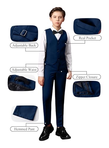 Image of Toddler Suits Slim Fit Suit for Boys,Formal Tuxedo Ring Bearer Outfit Kids Dress Clothes for Wedding,Adjustable Waist
