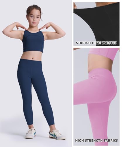 3/4 Pack Girls Athletic Ankle Length Black Leggings, White Yoga Pants for Kids Size 6-163