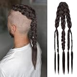 NTYNTY Viking Hair Extensions for Men – 24' Handcrafted Clip In Braided Ponytail Hairpiece for Halloween Viking Costume Renaissance Warrior Accessories - Dark Chocolate Brown