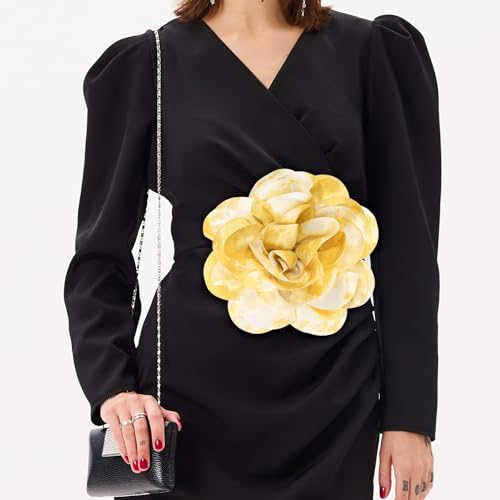 Image of M METERXITY Extra Large Rose Flower Brooches, Lapel Pins Dainty Satin Fabric Big Camellia Oversized Brooch Pin for Women