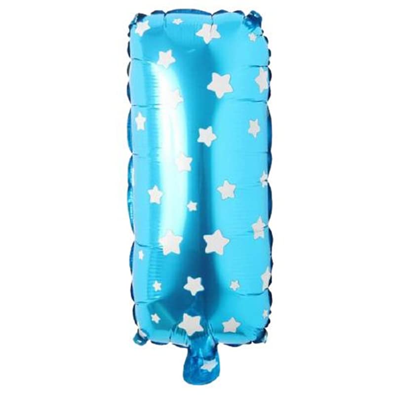 PARTİ VİTRİNİ I Harfi 16 İnç Mavi Yıldızlı Renk Folyo Balon 36 CM (Mavi)