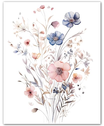Bouquet de prairie bleu poster botanique pour chambre et bureau