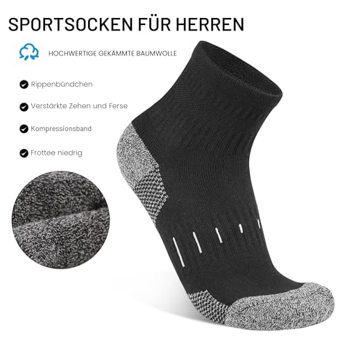Socken Herren Quarter Sportsocken 43-46 39-42 Baumwolle Laufsocken mit Frotteesohle Halbhoch Socken Atmungsaktive Arbeitssocken (DE/NL/SE/PL, Numerisch, 39, 42, Regular, Regular, Dunkelgraue 6-Paare) 3