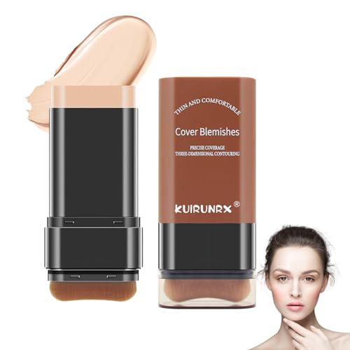 KUIRUNRX® Base En Barra, Base en Barra Ligera Hidratante con Cepillo, 2 in 1 Base de Maquillaje Mate Cream, Minimiza poros y líneas finas, Tez unificada (Natural, 20g)