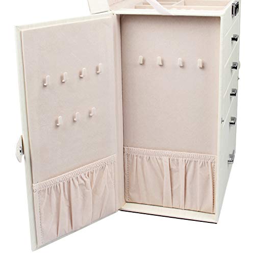 Homde 2 in 1 Huge Jewelry Box/Organizer/Case Faux Leather with Small Travel Case, Gift for Girls or Women (White Wood Grain) - Thumbnail 6