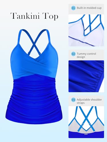 Image of RELELCIGA Women's Tankini Top V Neck Ruched Tummy Control Bathing Suit Top