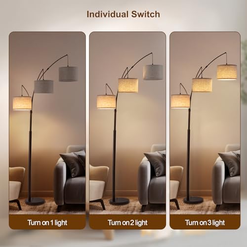 Image of 3 Light Arc Floor Lamps for Living Room, 2400LM Super Bright Floor Lamp with Remote Control, 80 inch Tall Floor Lamps with Stepless Dimmable, Mid Century Tree Floor Lamp for Bedroom, Office