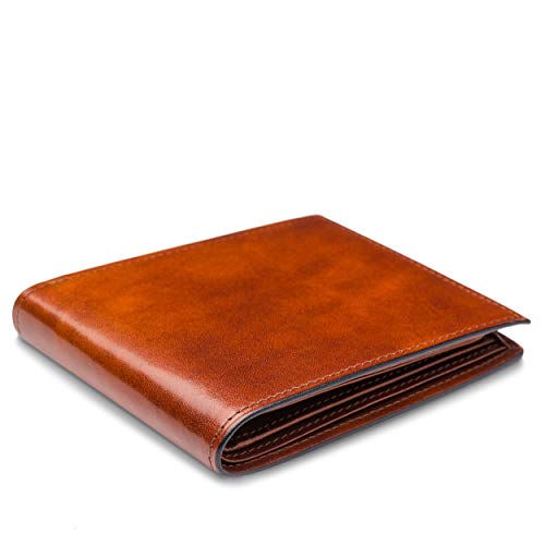Bosca Men's Old Leather Bifold Wallet with ID Window and Card Slots - Italian Leather, Durable and Stylish - Amber Brown3
