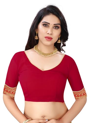 Image of B BELLA CREATION Women's Maroon Georgette Saree with Heavy Golden Embroidery Work & Unstitched Blouse Piece
