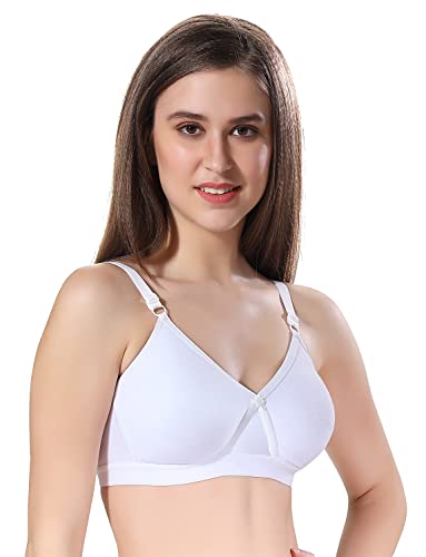 Image of Fabme Women's Cotton Seamless Non-Padded Non-Wired Bra, Cross Belt, Heavy Support, Double Layer Cups, Broad Elastic Bra
