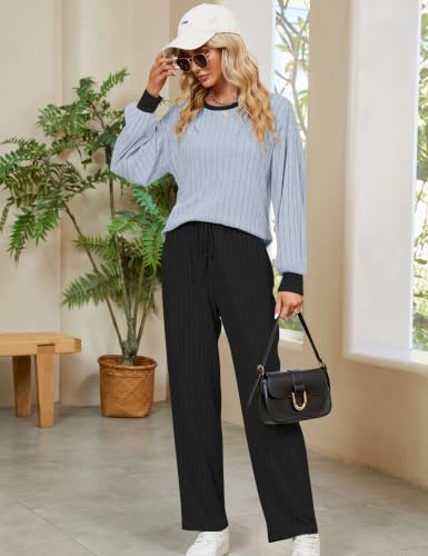 Image of Blooming Jelly Women Ribbed Long Sleeve Pajama Sets Fall Loungewear Pockets