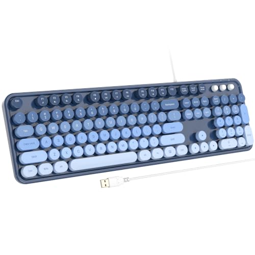Image of Atelus Wired USB Computer Keyboard, Full-Size Retro Typewriter Keyboard with Numeric Keypad, Plug & Play for Windows PC Laptop Home Office (Sea Blue Gradient)