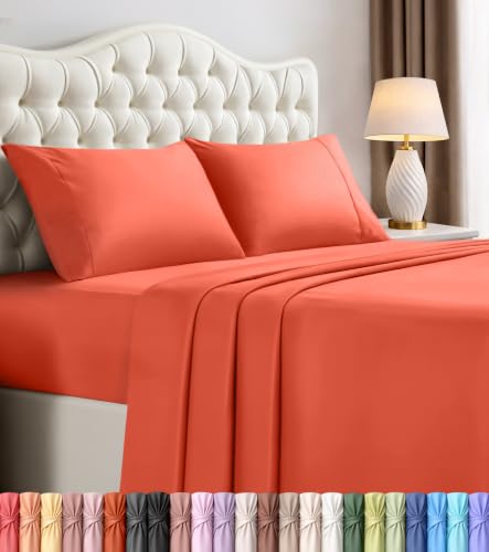 Image of Utopia Bedding Bed Sheet Set - Soft Brushed Microfiber Fabric - Shrinkage & Fade Resistant - Easy Care (Queen, Coral)
