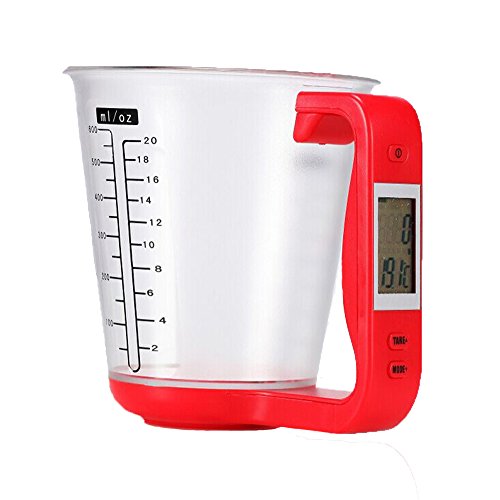 YYGIFT Digital Measuring Cups Scale Cups with LCD Display Kitchen Food Volume Weight Measurement Tool - Red