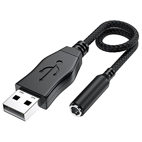 ENVEL USB Sound Card 3.5mm Female to USB Male Built-in Chip External Stereo Sound Card TRRS 4-Pole Mic Audio Supported USB to Headphone Adapter for PS4 Laptop PC (Black) Cover