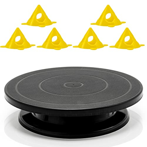 11”Rotate Turntable Sculpting Wheel Revolving Cake Turnable Black Painting Turn Table Stand for Paint Spraying Spinner,with Cone Canvas-Acrylic&Epoxy Pouring Paint Canvas Support Stands