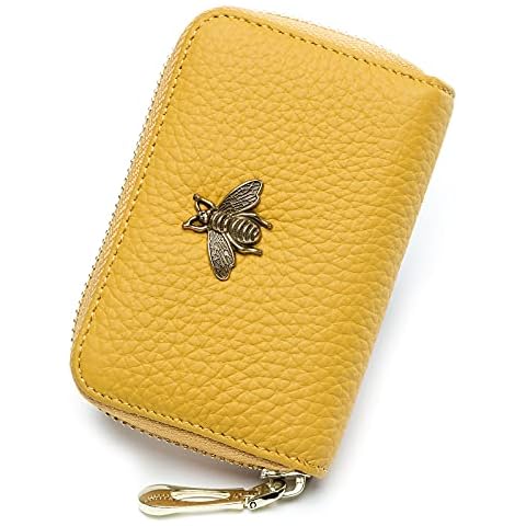 imeetu RFID Credit Card Holder, Small Leather Zipper Card Case Wallet for Women, B-Yellow, S, Classic Cover