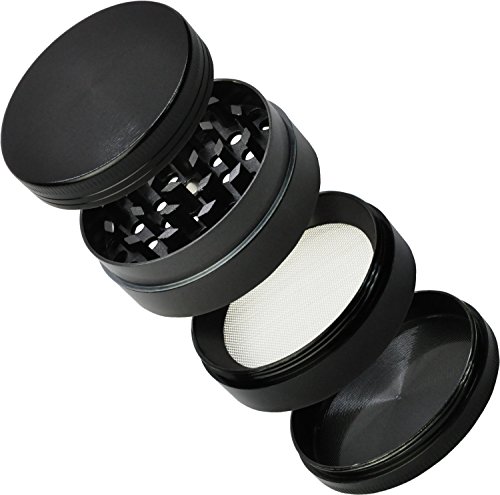 LIHAO Pollen Grinder Crusher für Spice Kräuter Gewürze Herb 4-teilig Set mit Pollen Scraper (Schwarz)