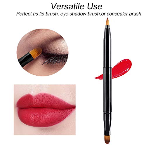 Falliny Retractable Lip Makeup Brushes, Double-Ended Lip Concealer Makeup Brushes Travel Lipstick Brush Dual End Eyeshadow Brushes With Cap (2 Pieces) #TOP3