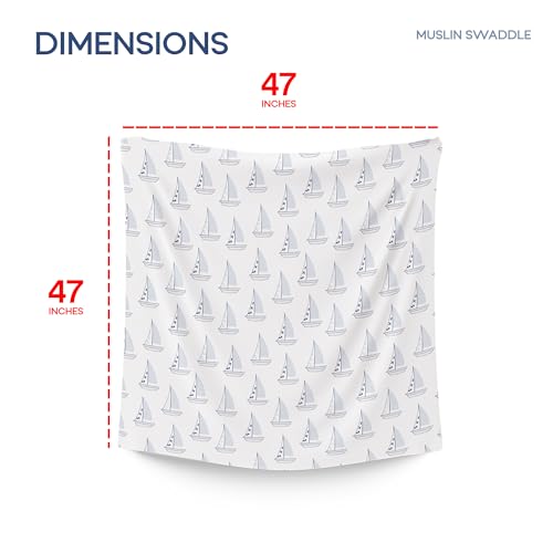 Image of Muslin Swaddle Nautical, Receiving Blanket, Breathable and Soft, 47 inch x 47 inch, Wrap for Baby Boys and Girls, Registry, Newborn