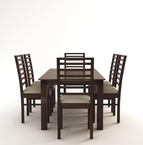 Image of Solid Sheesham Wood Dining Table Set with Chairs | Brown Modern Decorative Dining Set for Home /Office /Dining Room /Hotels | Comfortable Seating, Walnut 6 Seater