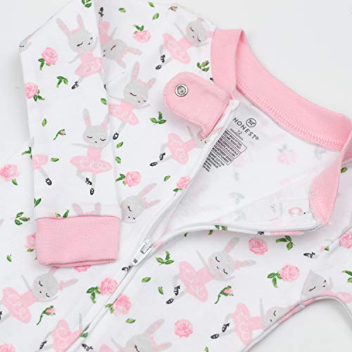 HonestBaby Non-Slip Footed Pajamas One-Piece Sleeper Jumpsuit Zip-Front PJs 100% Organic Cotton for Baby Girls, Tutu Cute, 18 Months