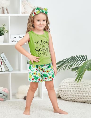 Image of Hipea Toddler Girl Outfits Floral Tops Sleeveless Tank Tops Shorts Headband Summer Clothes Set