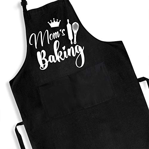 Funny Baking Apron for Women - Cute Baker Gifts for Mom - Moms Baking Apron - Baking Gift Ideas - Housewife Black Bib Apron with Pockets - Adjustable Bib Aprons Waterproof