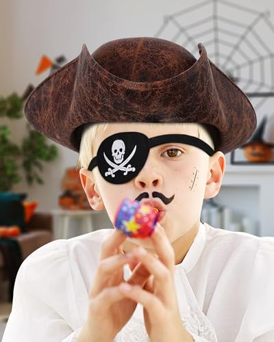 Pirate Hat and Accessories Set with Eye Patch Necklace Sash Leather Bracelets for Men Women Pirate Costume Halloween Cosplay Renaissance Outfit4