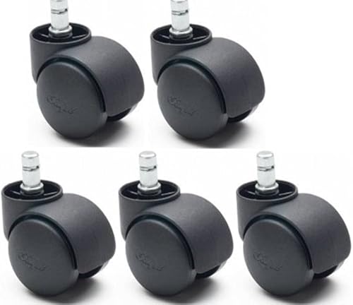 Image of SELTOS Heavy Duty Pin Type Nylon Office Chair Wheels (Caster) Set of 5 Black - Load Capacity 250 kg.