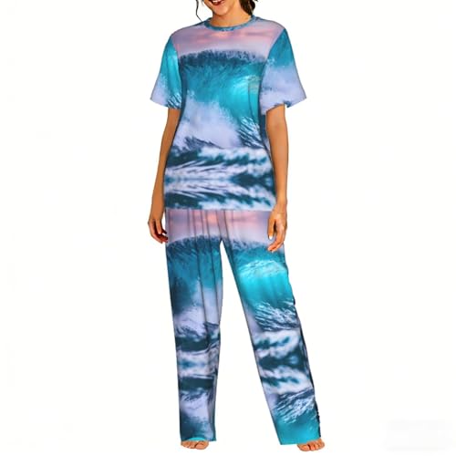 Pyjama confortable femme motif océan bleu ensemble de nuit ultra doux