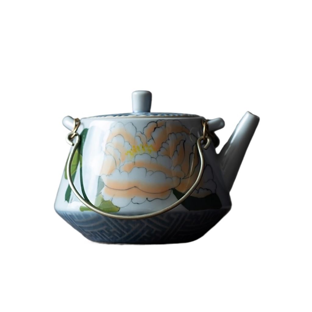 PBWERIGL Japanese ceramic tea pot, Hand-Painted Chinese Ceramic Teapot Copper Handle