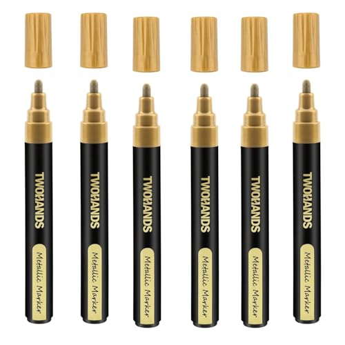 Image of Metallic Marker Pen Set of 6 | Shake And Use Paint Pens | Water-Based Quick Dry Non-Toxic Ink for Art, Craft, Card Making, Journaling, Rock Painting & Drawing (6 Gold- 6 Pic)