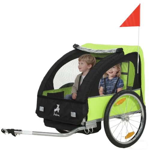 Aosom 2 Seat Bike Trailer for Kids Double Baby Toddler 80lbs Load Green